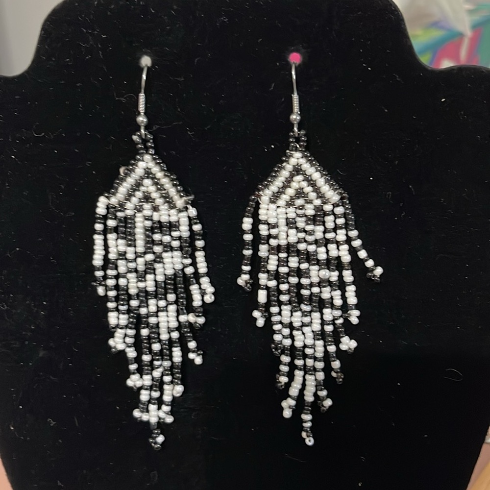Black & White Beaded Earrings